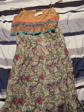 Paisley Floral Tiered Midi Dress with Ruffle Bodice